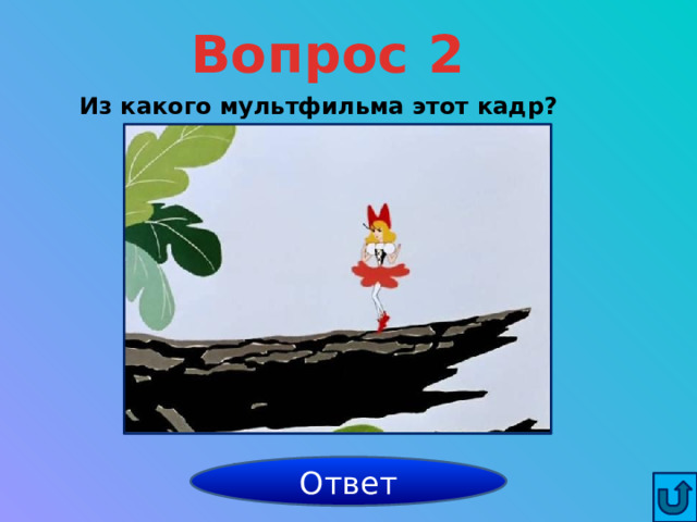 Вопрос 2 Из какого мультфильма этот кадр? «Дюймовочка» Ответ 