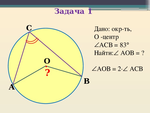 Точка о центр окружности аов