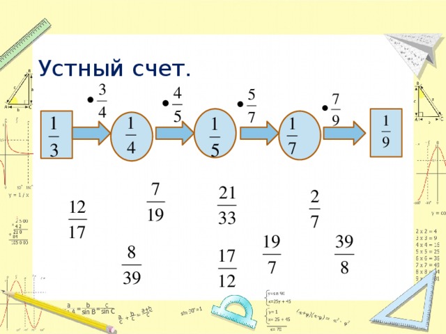 Карточки устного счета 6 класс. Устный счет умножение обыкновенных дробей. Математическая цепочка дроби. Устный счет дроби 6 класс. Устный счёт математика карточки.