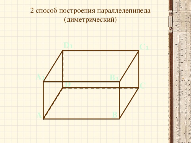 2 способ построения параллелепипеда (диметрический) D ₁ С ₁ А ₁ В ₁ D С В А