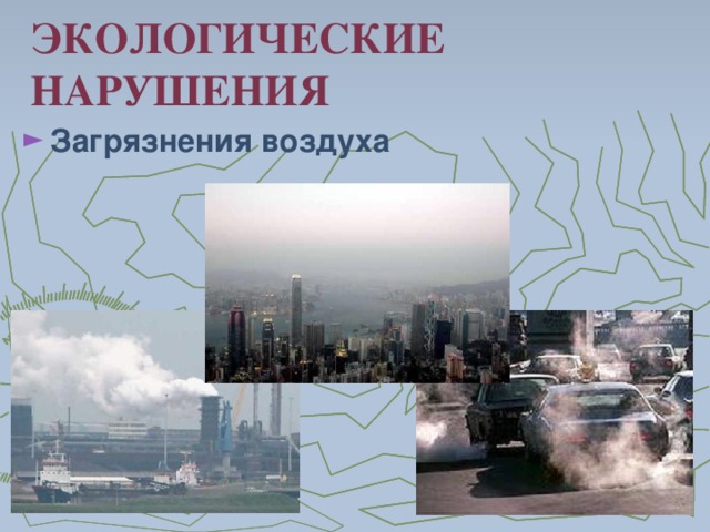 ЭКОЛОГИЧЕСКИЕ  НАРУШЕНИЯ Загрязнения воздуха 