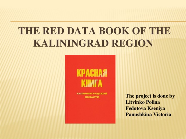 The Red Data Book of the Kaliningrad region    The project is done by Litvinko Polina Fedotova Kseniya Panushkina Victoria
