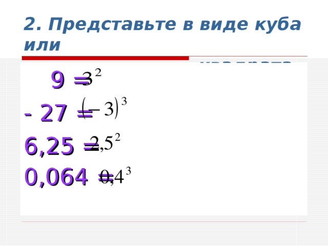 В виде квадрата число