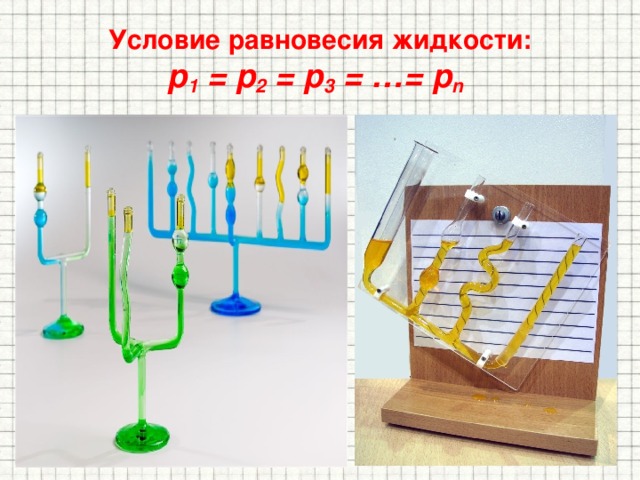Условие равновесия жидкости:  p 1 = p 2 = p 3 = …= p n  