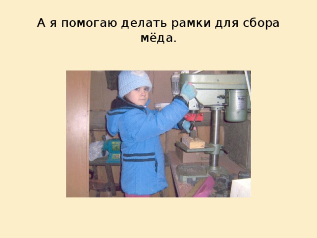  А я помогаю делать рамки для сбора мёда.   