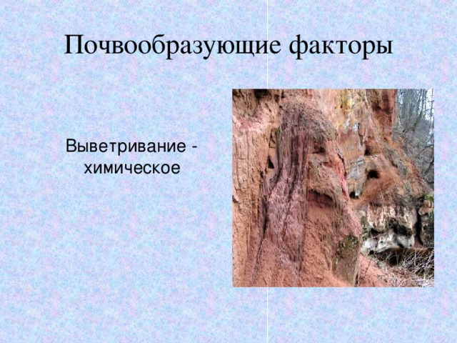 Почвообразующие факторы  Выветривание - химическое 