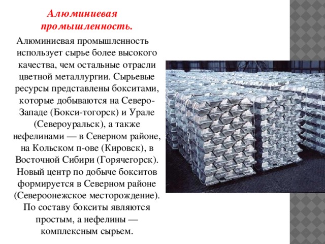 Центры размещения алюминиевой промышленности