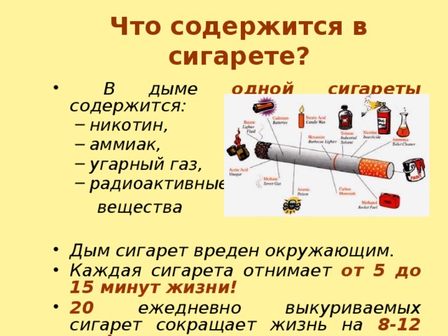 Какие вещества содержатся в сигарете