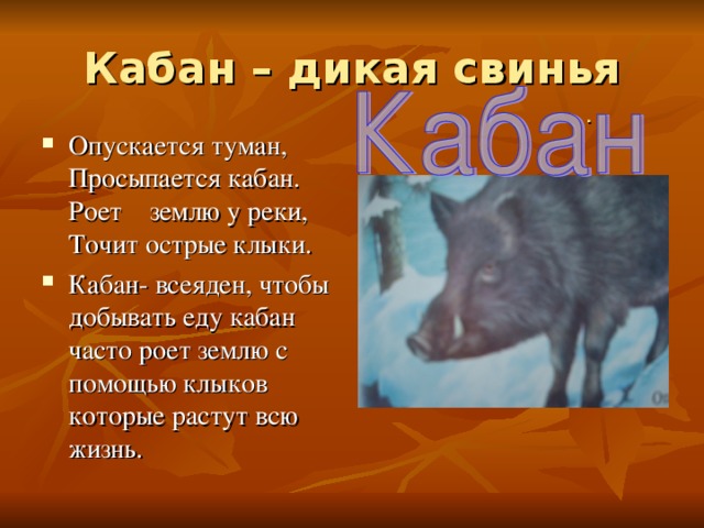 План по сказке кабан