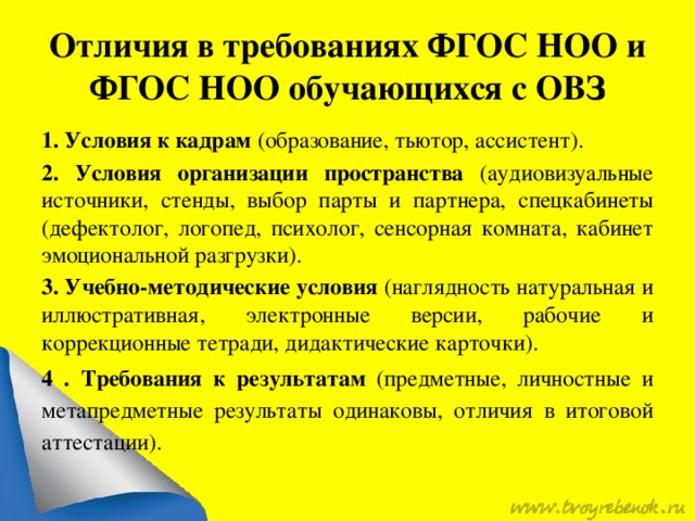 Фгос ноо овз. Требования ФГОС НОО ОВЗ.