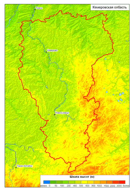 Карта рельефа кемеровской области