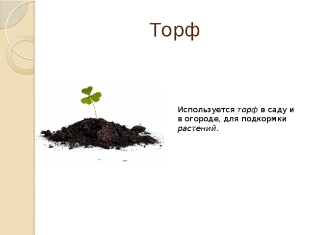 Торф Используется торф в саду и в огороде, для подкормки растений . 