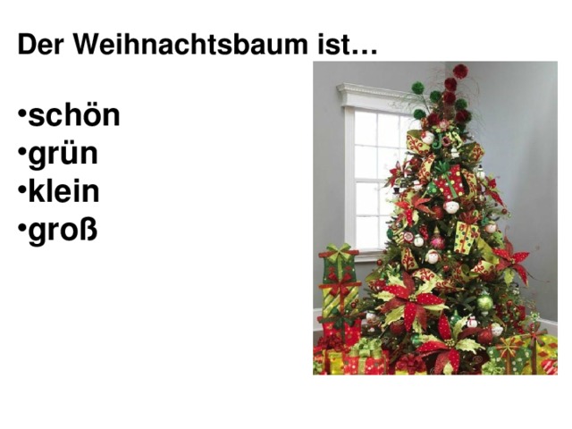 Der Weihnachtsbaum ist…  schön grün klein groß 