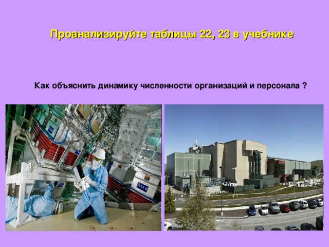 Проанализируйте таблицы 22, 23 в учебнике Как объяснить динамику численности организаций и персонала ? 