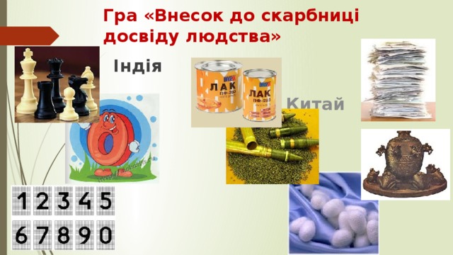 Гра «Внесок до скарбниці досвіду людства» Індія Китай 