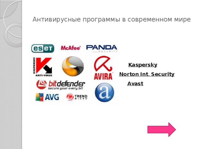 Антивирусные программы в современном мире     Kaspersky   Norton   Int .  Security Аvast   