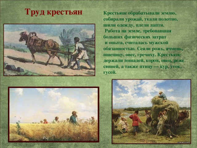 Какие виды хозяйственной деятельности крестьян 17 века отражены в картине