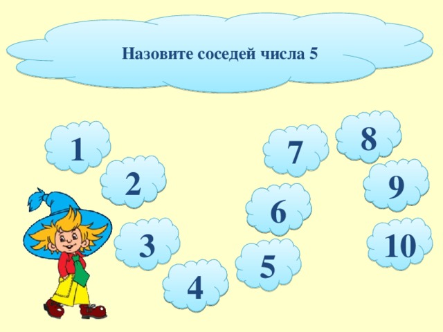 Назовите соседей числа 5 8 1 7 2 9 6 3 10 5 4  