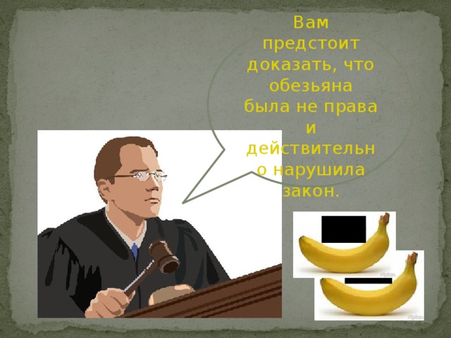 Вам предстоит доказать, что обезьяна была не права и действительно нарушила закон. 