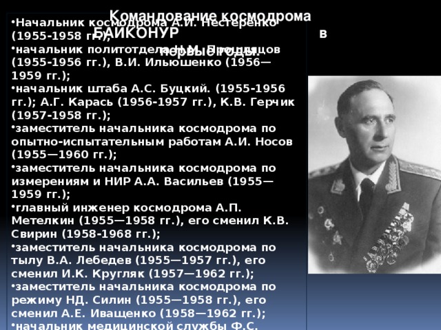 Командование космодрома БАЙКОНУР в первые годы.