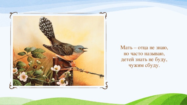 Мать – отца не знаю,  но часто называю,  детей знать не буду,  чужим сбуду. 