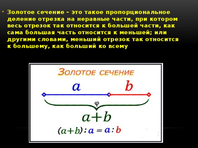 Золотое сечение отрезка. Пропорциональное деление отрезка на неравные части. Жизнь человека делится на огромные промежутки