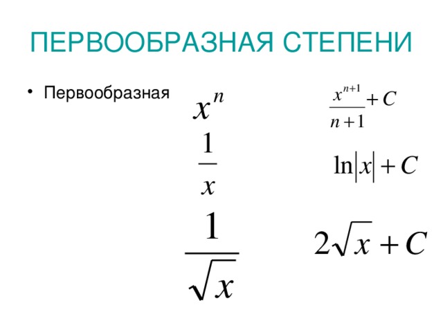 ПЕРВООБРАЗНАЯ СТЕПЕНИ Первообразная 