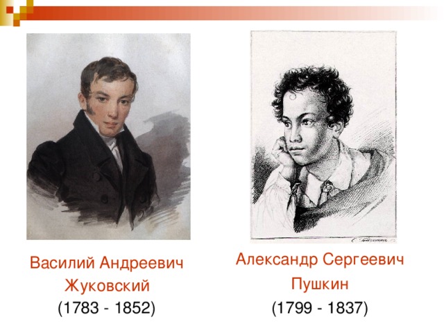 Александр Сергеевич Пушкин (1799 - 1837) Василий Андреевич Жуковский (1783 - 1852)