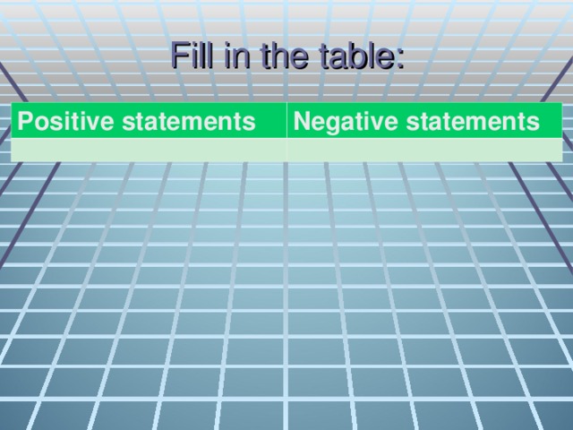 Fill in the table: Positive statements Negative statements