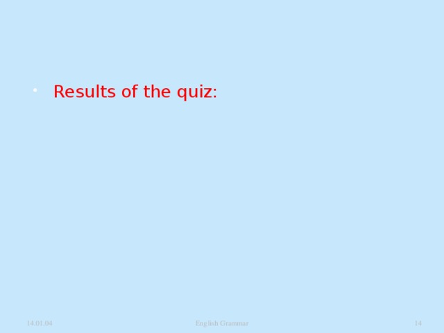 Results of the quiz: 14.01.04 English Grammar  