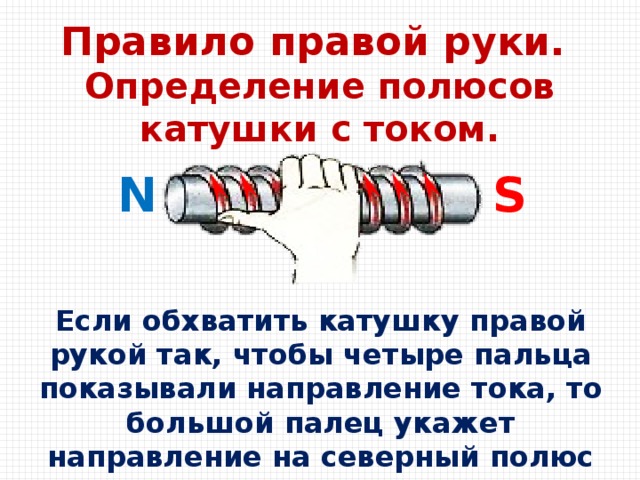 На рисунке изображена катушка с током какой конец катушки обладает свойствами северного магнитного полюса