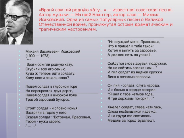 Исаковский 8 класс презентация враги сожгли родную хату