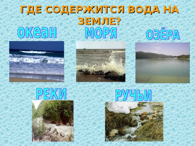 ГДЕ СОДЕРЖИТСЯ ВОДА НА ЗЕМЛЕ?  