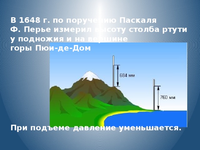 Атмосферное давление у подножия горы