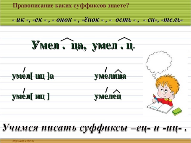 Правописание суффиксов онок енок 3 класс презентация