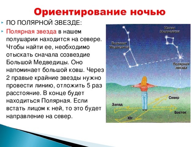 Простейшие способы ориентирования по солнцу и звездам презентация по астрономии