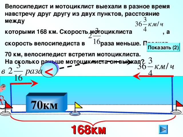 Велосипедист и мотоциклист выехали одновременно