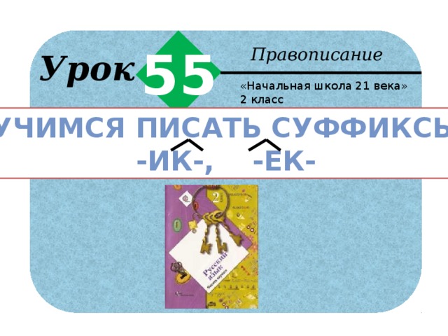 55 Правописание Урок «Начальная школа 21 века» 2 класс Учимся писать суффиксы -ик-, -ек- 