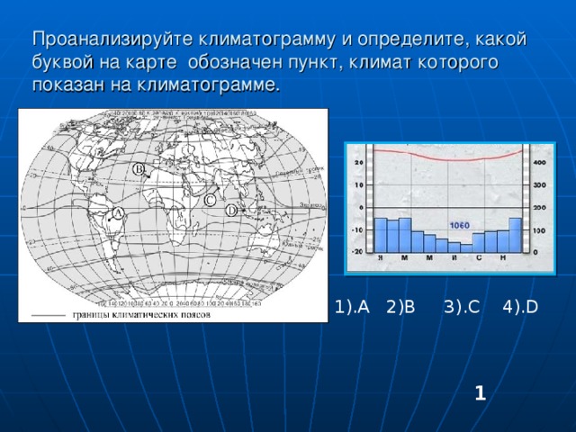 Определите какой буквой на карте обозначен пункт климатограмма которого показана на рисунке 1817