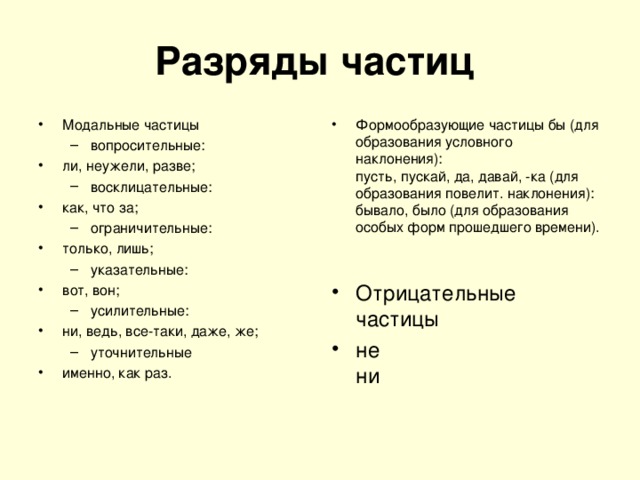 Разряды частиц в русском языке
