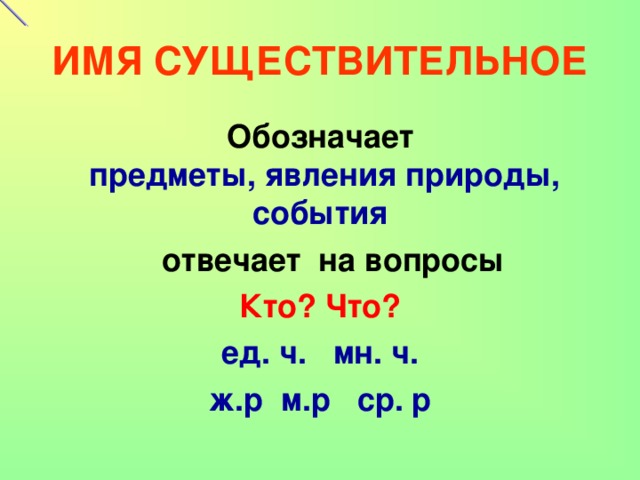 Правило имен существительных 3 класс