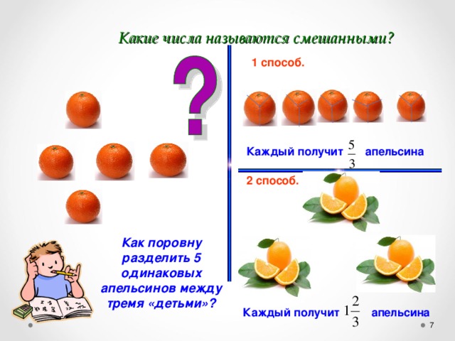 3 детям раздали поровну 6 мячей. Задачи про мандарины. Разделить поровну 5 одинаковых апельсинов между тремя детьми. Какие числа называются смешанными. Задача про апельсины.