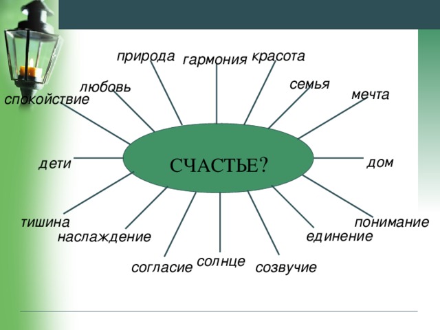 природа красота гармония семья любовь мечта спокойствие  СЧАСТЬЕ ? дом дети тишина понимание единение наслаждение солнце созвучие согласие