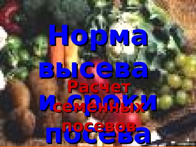 Норма высева  и сроки посева Расчет семенных посевов 