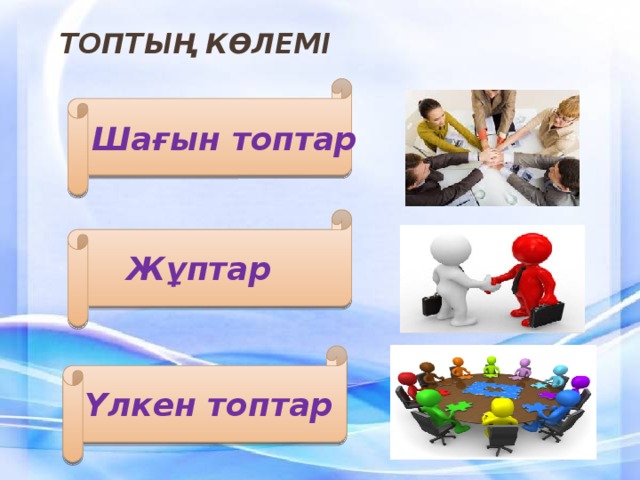 Топтың көлемі   Шағын топтар   Жұптар   Үлкен топтар 
