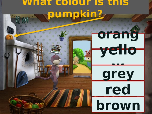 What colour is this pumpkin? orange yellow grey red brown 