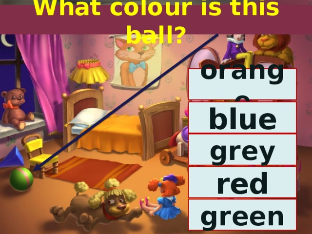 What colour is this ball? orange blue grey red green 