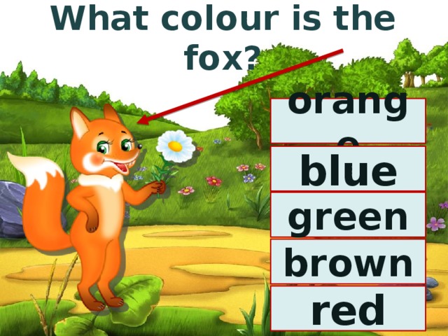 What colour is the fox? orange blue green brown red 