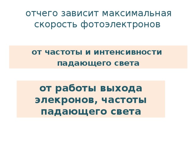 Зависимость максимальной скорости от частоты. От чего зависит максимальная скорость фотоэлектронов. Максимальная скорость фотоэлектронов зависит. Отчего отчего зависит скорость света. От чего зависит скорость фотоэлектронов.