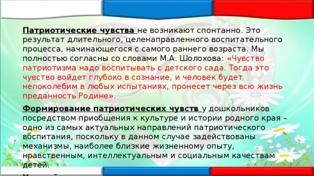 Формирование патриотических чувств у старших дошкольников проект